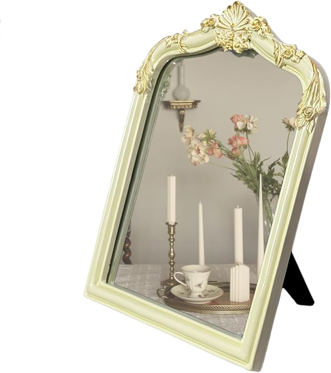 Cream Flower Bow Mirror - 13x10 Inch Perfect Elegant Decorative Accent, Wall-Mounted Tabletop Makeup Mirror for Nursery Baby Room Bedroom Decor