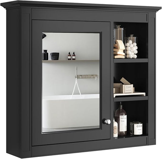 Merax Bathroom Medicine Cabinet with Mirror, 30" x 28" Wall Mounted Medicine Cabinet with Single Door and Shelves, Over The Toilet Mirrored Bathroom Storage Wall Cabinet
