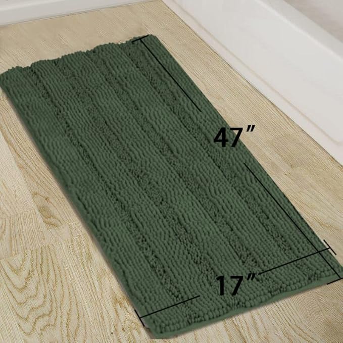 Turquoize Chenille Extra Long Shaggy Kitchen Rugs and Mats Non Slip Absorbent Bath Mat Runner for Kitchen/Living Room, 47" X 17", Bronze Green