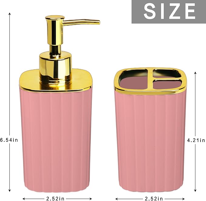2Pack Bathroom Accessories Set, Pink Bathroom Set. Bathroom Toothbrush Holder Set, Includes Dispenser and Toothbrush Holder. Bohemian Bathroom Accessories