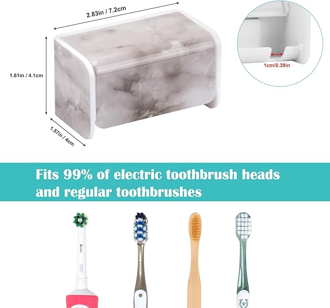PARKMANI Toothbrush Holders Wall Mounted with Cover, Electric Tooth Brushing Holder for Bathroom, 2 Slots Self Adhesive Toothbrush Organizer, Toothbrush Stand for Family, Kids (1, White Marble)