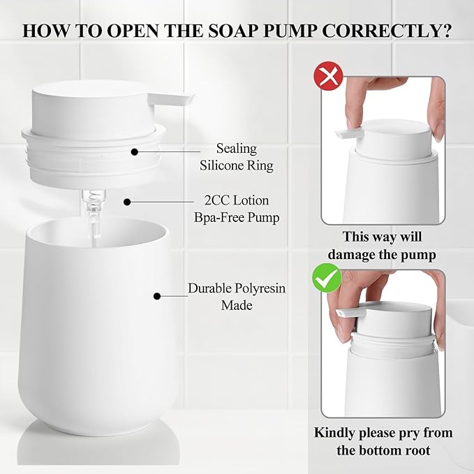 Matte White Bathroom Accessories Set Plastic Hand Soap Dispenser and Toothbrush Holders 2 Piece