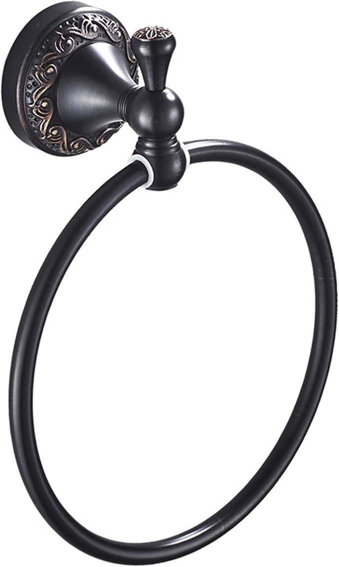 Oil Rubble Bronze Brass Bath Towel Ring, Wall Mounted Black Bathroom Hardware Accessories, Pattern Carving Design
