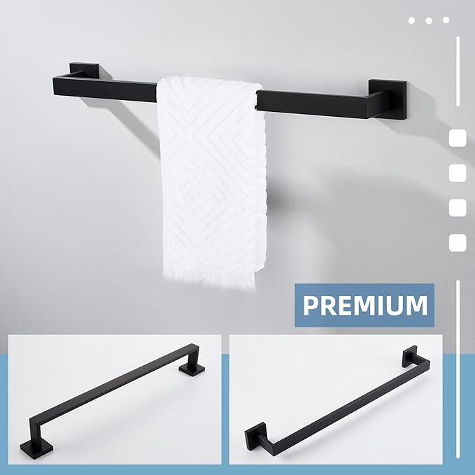 Towel Bar Matte Black 23.74", Angle Simple SUS304 Stainless Steel Bathroom Towel Holder, Shower Towel Rod, Single Towel Hanger Bar, Clothing Towel Rack for Wall