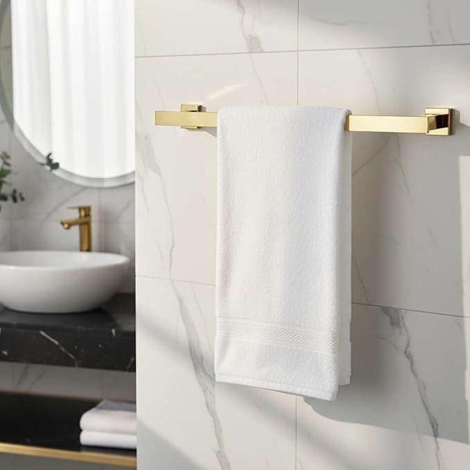 Roshan Handcrafted and Hand Polished Multi Purpose Towel Rack, Rust Proof and Peel Resistant Towel Shelf, Includes 2 Handmade Hooks (4-Piece Gold)
