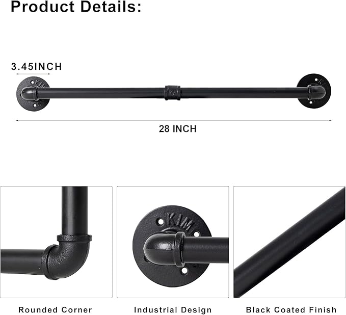 28 Inch Industrial Pipe Towel Bar Heavy Duty Towel Rack, Wall Mounted Towel Holder, Rustic Farmhouse Towel Rod for Bath Bathroom