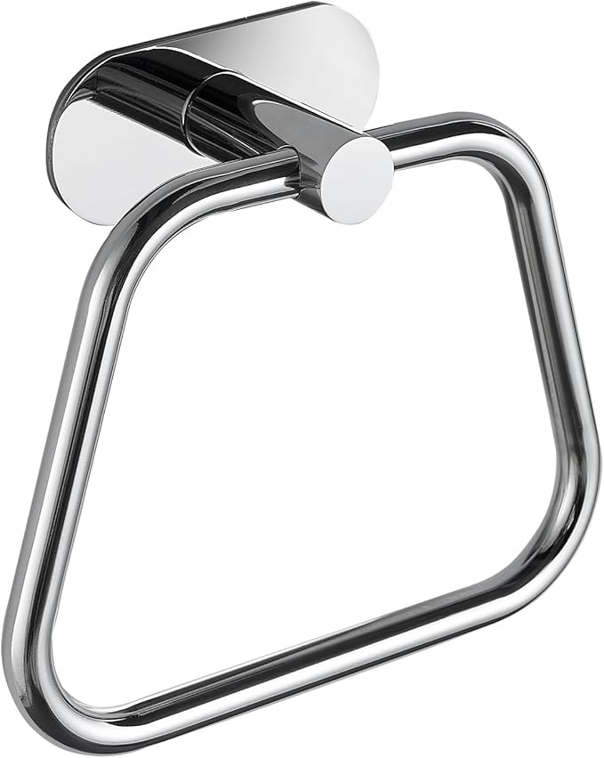 Self-Adhesive Towel Ring, Bathroom Hardware Accessories, 304 Stainless Steel Hand Towel Holder for Bathroom and Kitchen, Ladder Towel Hook, No Drill Installation Wall Mount (Chrome)