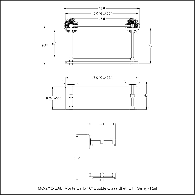 Allied Brass MC-2/16-GAL-FER Monte Carlo 16 Inch Double Glass Shelf with Gallery Rail, Fire Engine Red