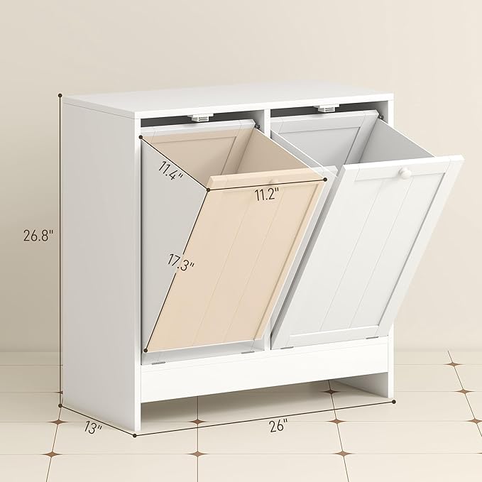 kleankin Double Tilt Out Laundry Hamper Cabinet with Storage, 19 Gallon Hidden Trash Can Cabinet with 2 Doors for Bathroom, Kitchen, White