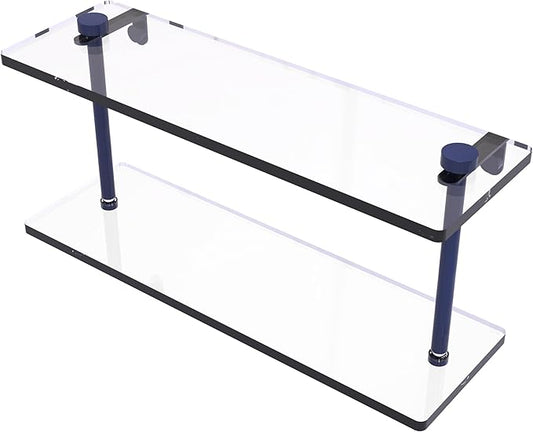 Allied Brass NS-2/16-MBL 16 Inch Two Tiered Glass Shelf, Mediterranean Blue