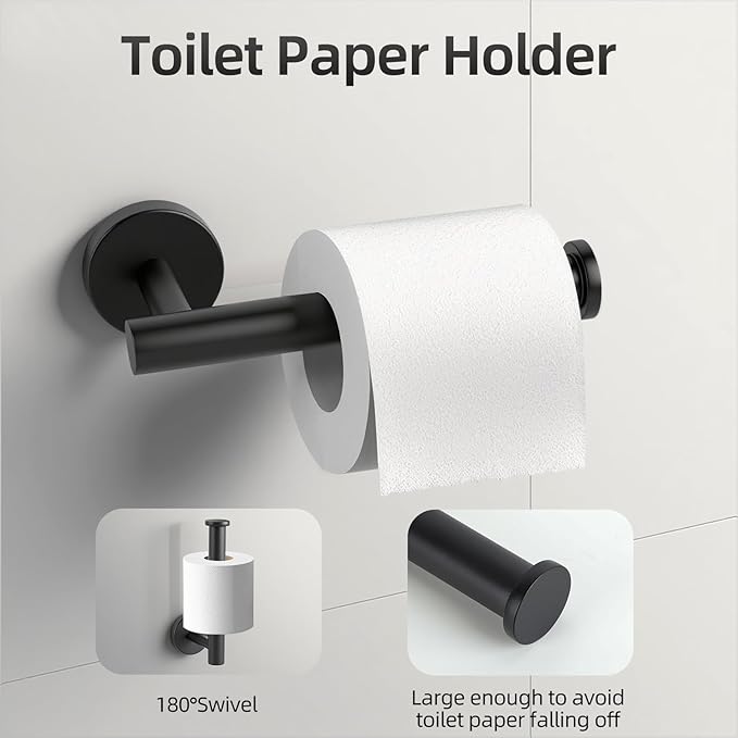 Matte Black Bathroom Hardware Set, Bathroom Towel Holder Bar Set 10 PCS, SUS304 Stainless Steel Towel Rack Set for Bathroom-16 Inch Towel Bar, Toilet Paper Holder, Towel Hooks, Towel Ring
