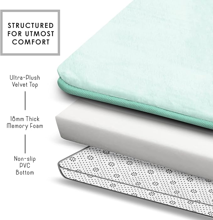 Clara Clark 3 Piece Bathroom Rugs Bath Mat Set, Velvet Memory Foam Bath Mats for Bathroom - Non-Slip, PVC Backing Bath Rugs, Washable - Dries Quickly, Blue