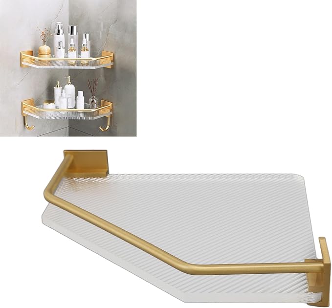 Wall Mounted Corner Shelf, Strong Load Bearing Capacity Triangular Acrylic Corner Floating Shelf for Bathroom (Without Hook)