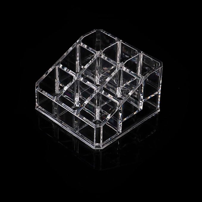 AKOAK 1 Count Transparent Acrylic Trapezoid Nine Grid Lipstick Storage Box, Dressing Table Small Lipstick Shelf Display Stand