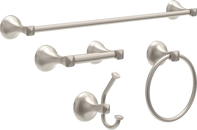 Delta Esato (1-Pack) 18'' w/ 6" Extender Towel Rack for Bathroom SpotShield Brushed Nickel Extendable 18-24" Towel Bar for Bathroom Wall Towel Holder Rod Wall Mounted ESA18-DN