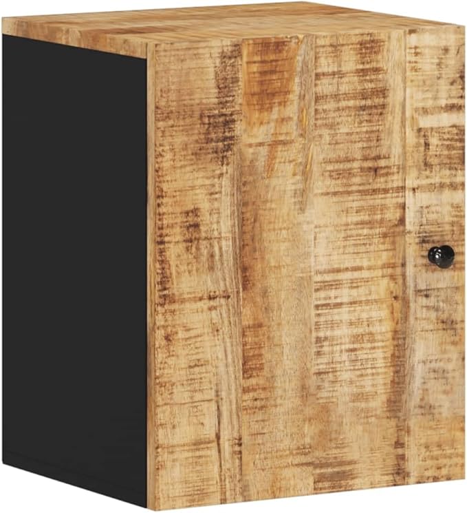 Natural Brown and Black Rustic Bathroom Wall Cabinet with Solid Mango Wood Storage Shelf for Organizing Toiletries Towels Cleaners