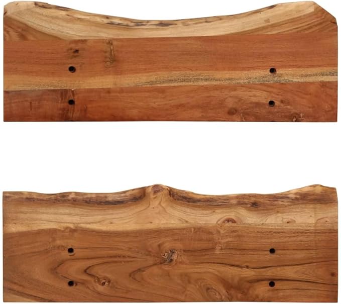 Set of 2 Solid Acacia Wood Floating Wall Shelves, Rustic Decorative Display Shelves for Living Room, Bathroom, Bedroom, Heavy Duty Wall Mounted Shelving Unit, Medium