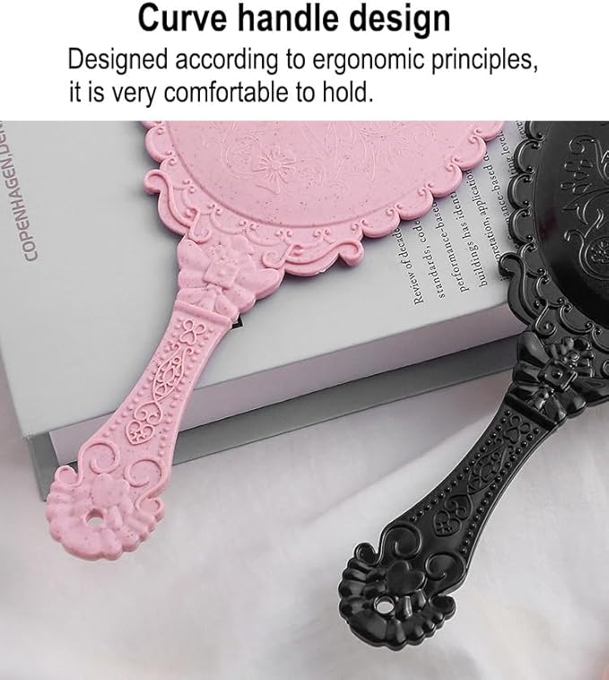 AKOAK Vintage Handheld Makeup Mirror, Exquisite Embossed Decorative Handle Makeup Mirror Portable Travel Mirror for Girls and Ladies (Oval, Black)