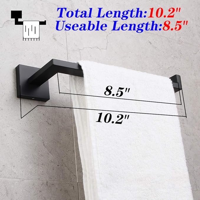 GERZWY Modern Black Towel Holder SUS304 Stainless Steel Towel Hanger Towel Ring for Bathroom Lavatory Wall Mount Contemporary Style IG1806-BK