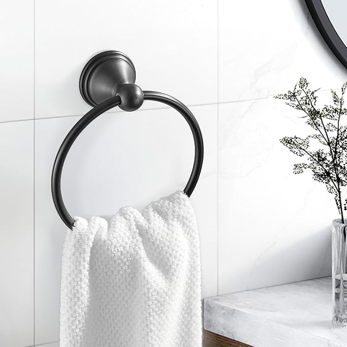 sagetta Matte Black Bathroom Hand Towel Holder Towel Ring 5.55-Inch Bath Towel Ring Diameter Wall Mount