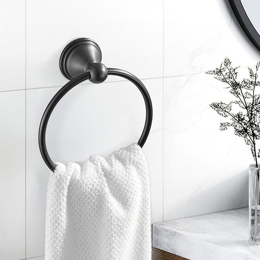 sagetta Matte Black Bathroom Hand Towel Holder Towel Ring 5.55-Inch Bath Towel Ring Diameter Wall Mount