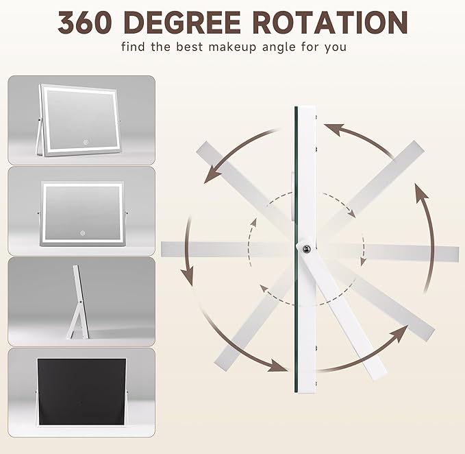 MINISO Vanity Mirror with Lights, 13.8" x 10.6" LED Makeu Mirror, Light & Brightness Adjustment, Smart Sensor, Aluminum Alloy Metal White Frame, with 5X Magnifying Glass
