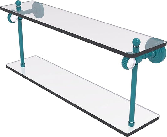 Allied Brass PG-2T-22-GLT Pacific Grove Collection 22 Inch Two Tiered Glass Shelf with Twisted Accents, Glokzin Teal
