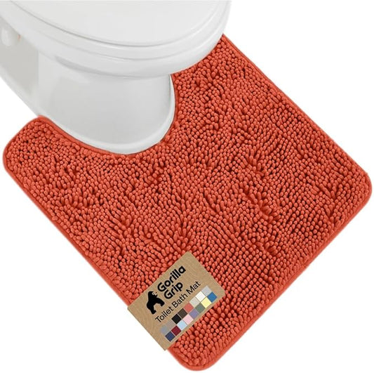 GORILLA GRIP Plush Absorbent Shaggy Chenille Bath Rug Mat for Oval Toilet Base with Rubber Backing, Machine Washable Rugs, Soft Microfiber Contour Mats for Toilets, Bathroom Decor, Coral