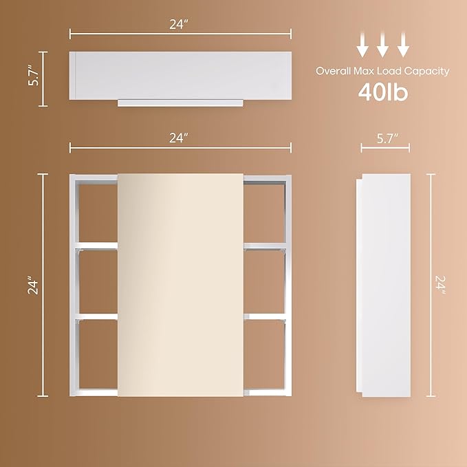 Bathroom Cabinet with Mirror, Wall Cabinet with 2 Mirrored Doors, Adjustable Shelf, Open Compartment, Wall-Mounted, 24x24 Inches, White (Assembly Required)