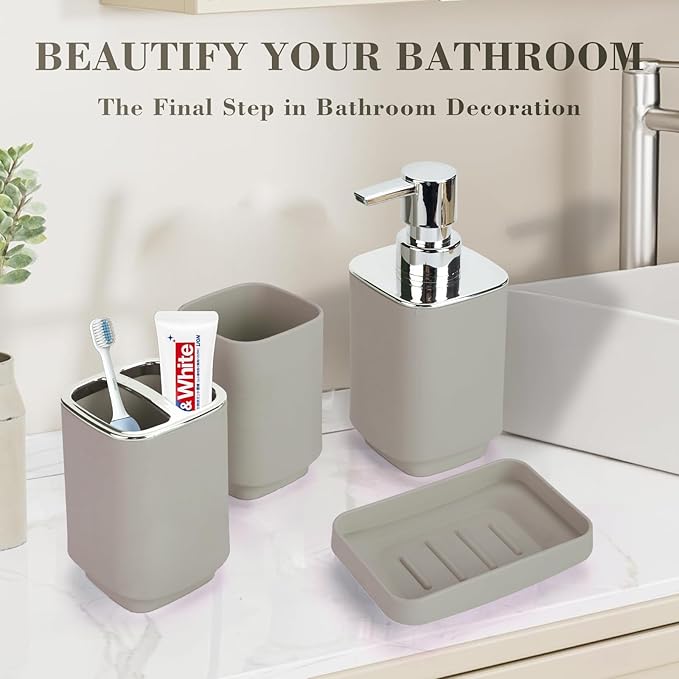 4Pack Bathroom Accessories Set, Bohemian Bathroom Sink Set, Contain Soap Dispenser, Toothbrush Holder, Soap Dish & Mouthwash Cup,Square soap and Toothbrush Holder Set