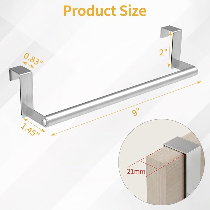 STWWO Over The Door Towel Rack, Kitchen Towel Holder Over Cabinet Door Towel Bar Stainless Steel for Cupboard for Kitchen Dish Towel Holder Hanger, 2 Pack (Brushed Nickel)