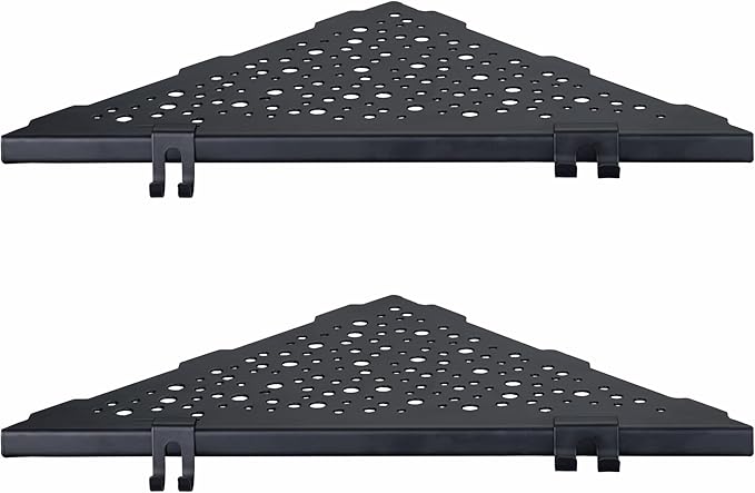 WELLUP Corner Shower Shelf with 4 Hooks,10 Inch 304 Stainless Steel Recessed Bathroom Shelves,No-Drilling Installation for Tiled Wall,Matte Black, 2-Pack