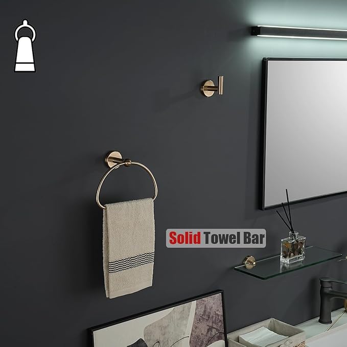 JQK Towel Ring Champagne Bronze, Stainless Steel Half Ring Towel Holder for Bathroom, 7 Inch Wall Mount, TR160-CB