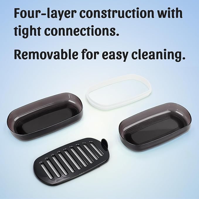 OZNER Travel Soap Case for Two Bars, Leak Proof Shampoo Bar Holder Compatible with Kitsch Bars, Soap Container with Drainage Layer for Bathroom, Camping, and Gym, Easy to Clean (Black)