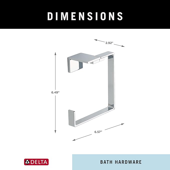 Delta Vero (1-Pack) Hand Towel Holder Polished Chrome Towel Racks for Bathroom Wall Square Towel Ring Holder for Bath Towel Hanger for Kitchen, Bathroom Accessories 77746