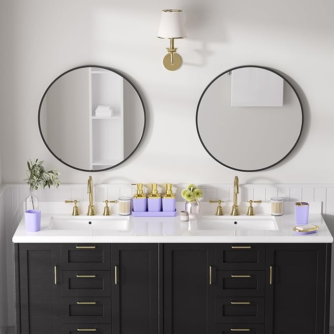Bathroom Accessories Set - 27PC Bathroom Sets with Shower Curtain and Rugs, Purple Bathroom Set, Purple Bathroom Accessory Set with Trash Can, Toilet Brush & 3 PC Soap Dispensers