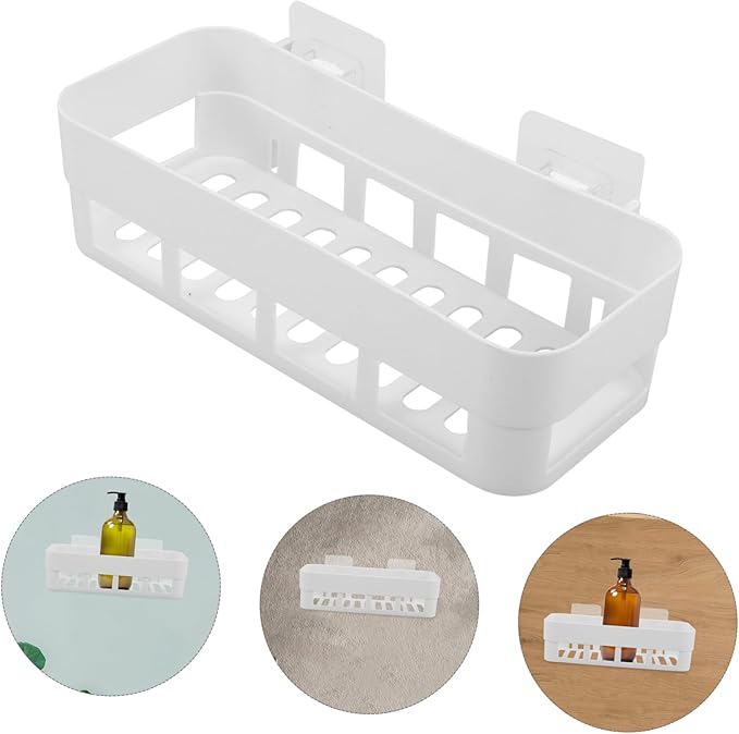 BESTYASH 3-Piece Wall Mounted Storage Rack Set White Rectangle No Drill Adhesive Bathroom Shelf for Toiletries and Kitchen Supplies Easy Install Space Saving Organization