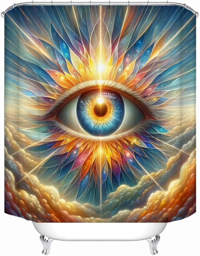 Bright Fabric Shower Curtains, God's Eye Theme Design Art Shower Curtains, Bathroom Decor Set, 12 Shower Curtain Hooks (72 "Wx72 L) Inch Waterproof Shower Curtain.