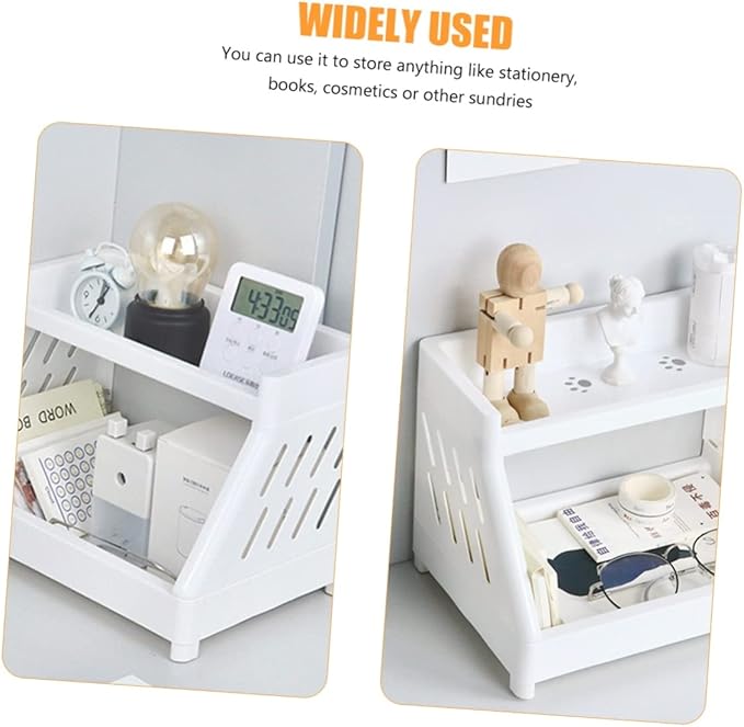 Housoutil Home Use Desktop Cosmetics Storage Rack Two Organizer for Sundries Makeup and Office Supplies Easy to Clean Space-saving Design for Bathroom and Vanity