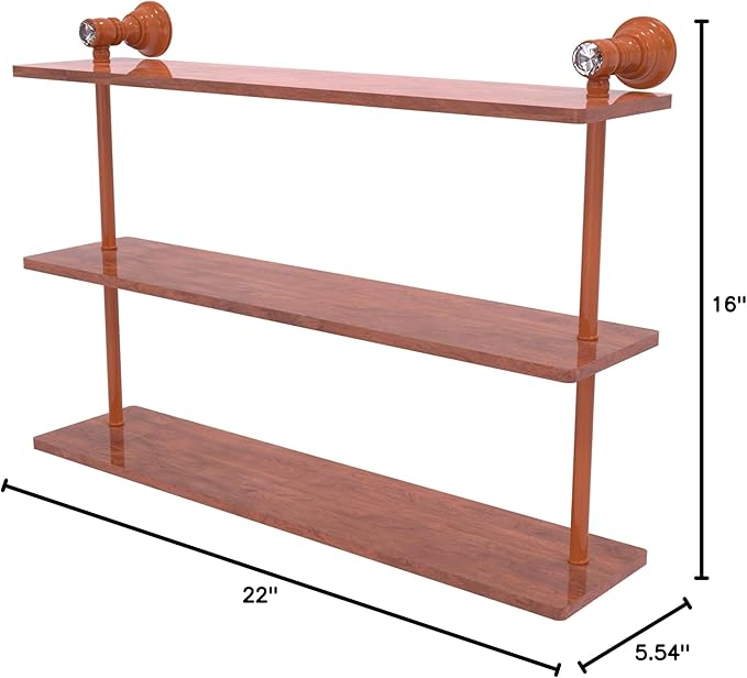 Allied Brass CC-5-22-IRW-ASP Carolina Crystal Collection 22 Inch Triple Wood Shelf, Autumn Sparkle
