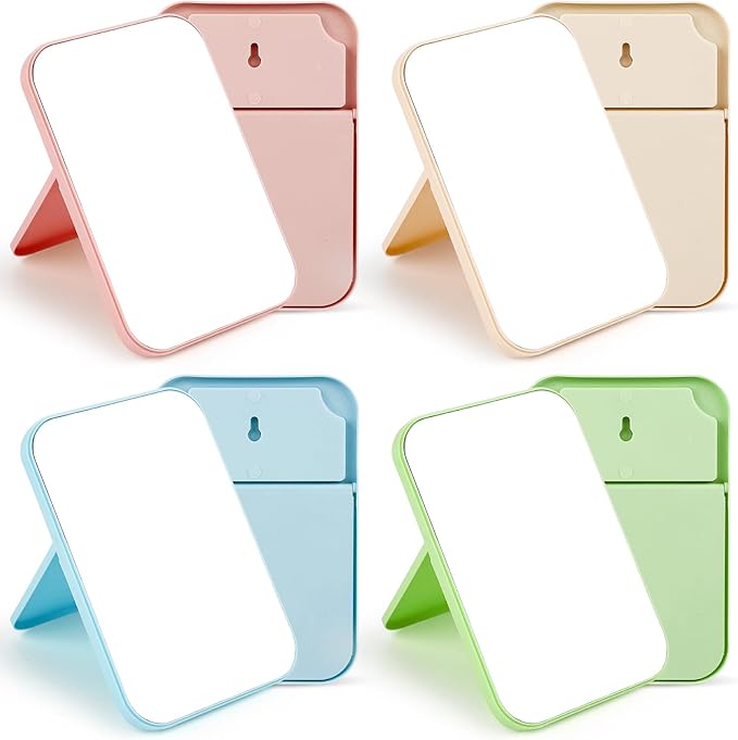12 Pack Desktop Makeup Mirror, 8 Inch Small Table Mirror with Stand for Desk Travel Makeup Spa Party (4 Color)