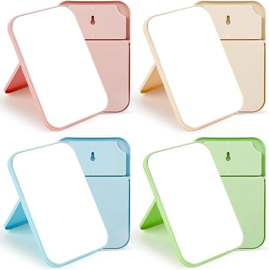 12 Pack Desktop Makeup Mirror, 8 Inch Small Table Mirror with Stand for Desk Travel Makeup Spa Party (4 Color)