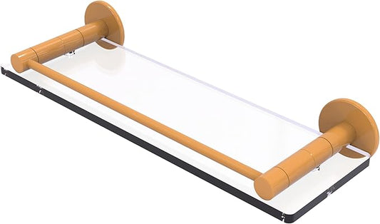 Allied Brass FR-1/16G-GLY Fresno Collection 16 Inch Glass Shelf with Vanity Rail, Golden Yellow