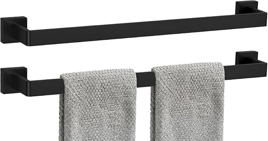 2 Packs 24 Inch Bathroom Towel Bar SUS304 Stainless Steel Matte Black Towel Holder Wall Mounted Heavy Duty Towel Rack Bathroom Towel Rod Modern Square Base Design(2, Matte Black, 24 Inch)