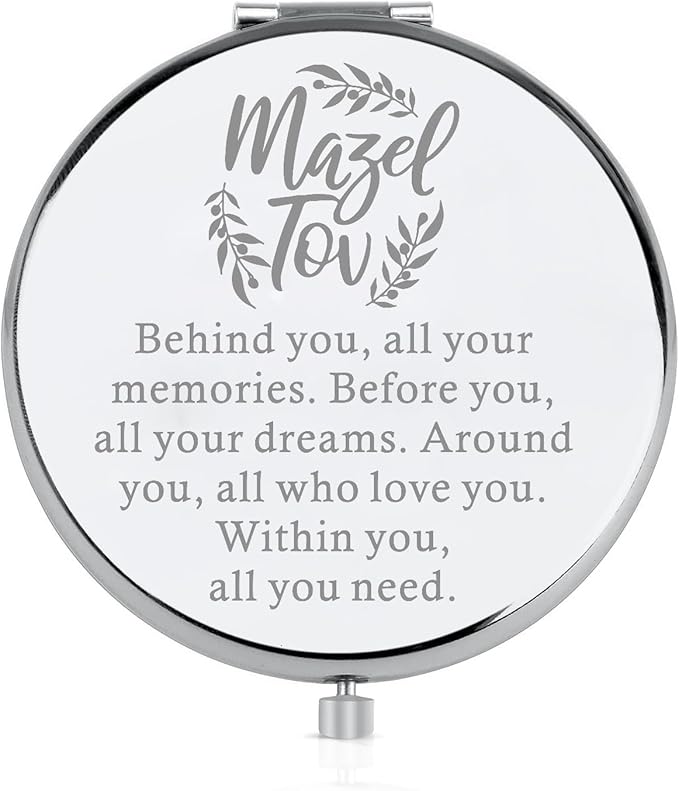 FEELMEM Mazel Tov Good Luck Compact Mirror Bat Mitzvah Gift Jewish Party Congratulations Gift Hanukkah Gift
