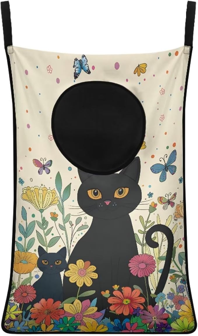 ZOUTAIRONG Black Cat Flower Hanging Laundry Hamper Kids Girls Laundry Basket Laundry Hamper Space Saving Home Storage Organizer Clothes Hampers