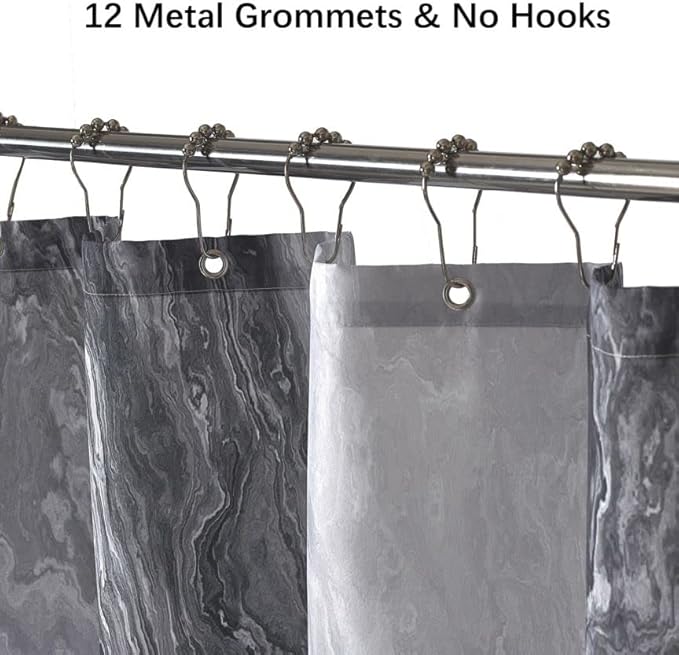 Grey Shower Curtain Marble Texture for Bathroom, Grey Polyester Fabric Waterproof Bathroom Decor,72 x 72 Inch,Standard Size
