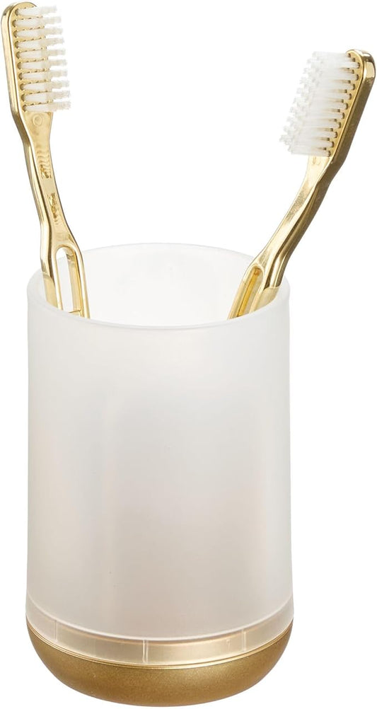 iDesign Toothbrush Holder with 3 Divided Sections for Bathroom or Vanity - Frost/Gold