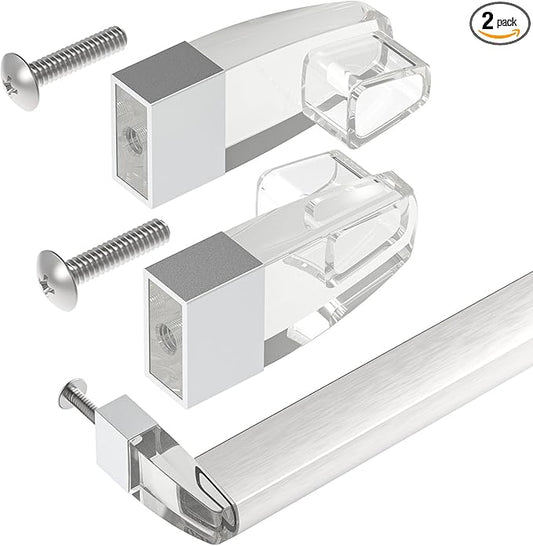 Clear Acrylic Shower Door Towel Bar Brackets Fit for Alumax/Basco Framed Sliding Glass Shower Door Towel Rod, Sliding Doors Replacement Parts with Bright Chrome Sleeve, Set of Two Brackets