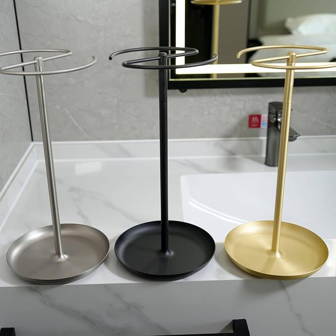 simpletome Towel Holder Stand Countertop with Storage Tray Non-Slip Weighted Base for Bathroom (Brushed Gold)